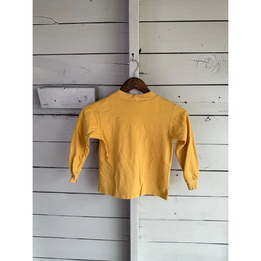 Vintage OshKosh Bgosh Kids Yellow Railway Pioneers Graphic Mock Neck Shirt USA S